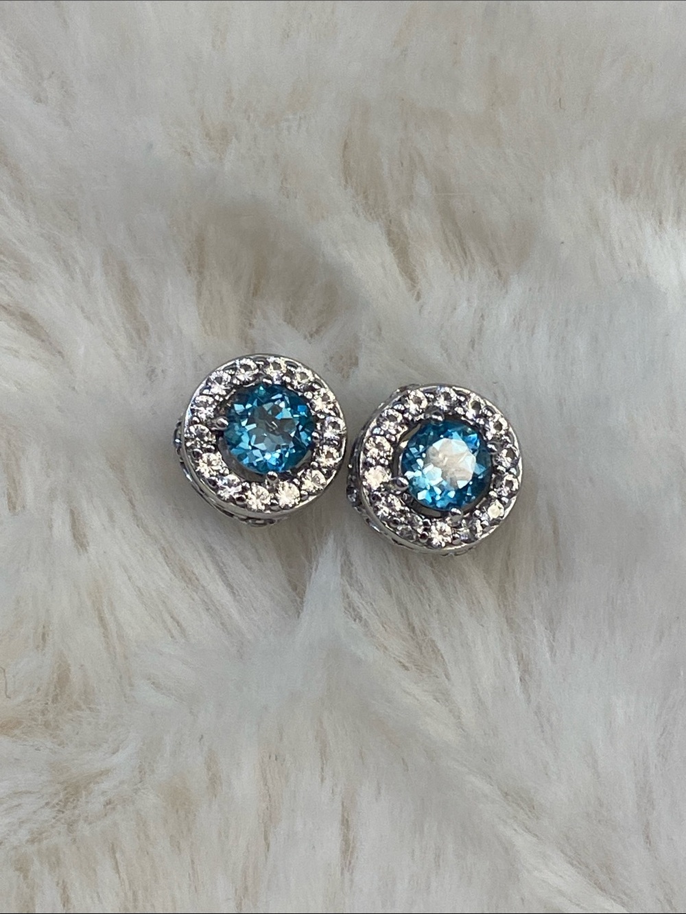 Blue Topaz Halo Earrings